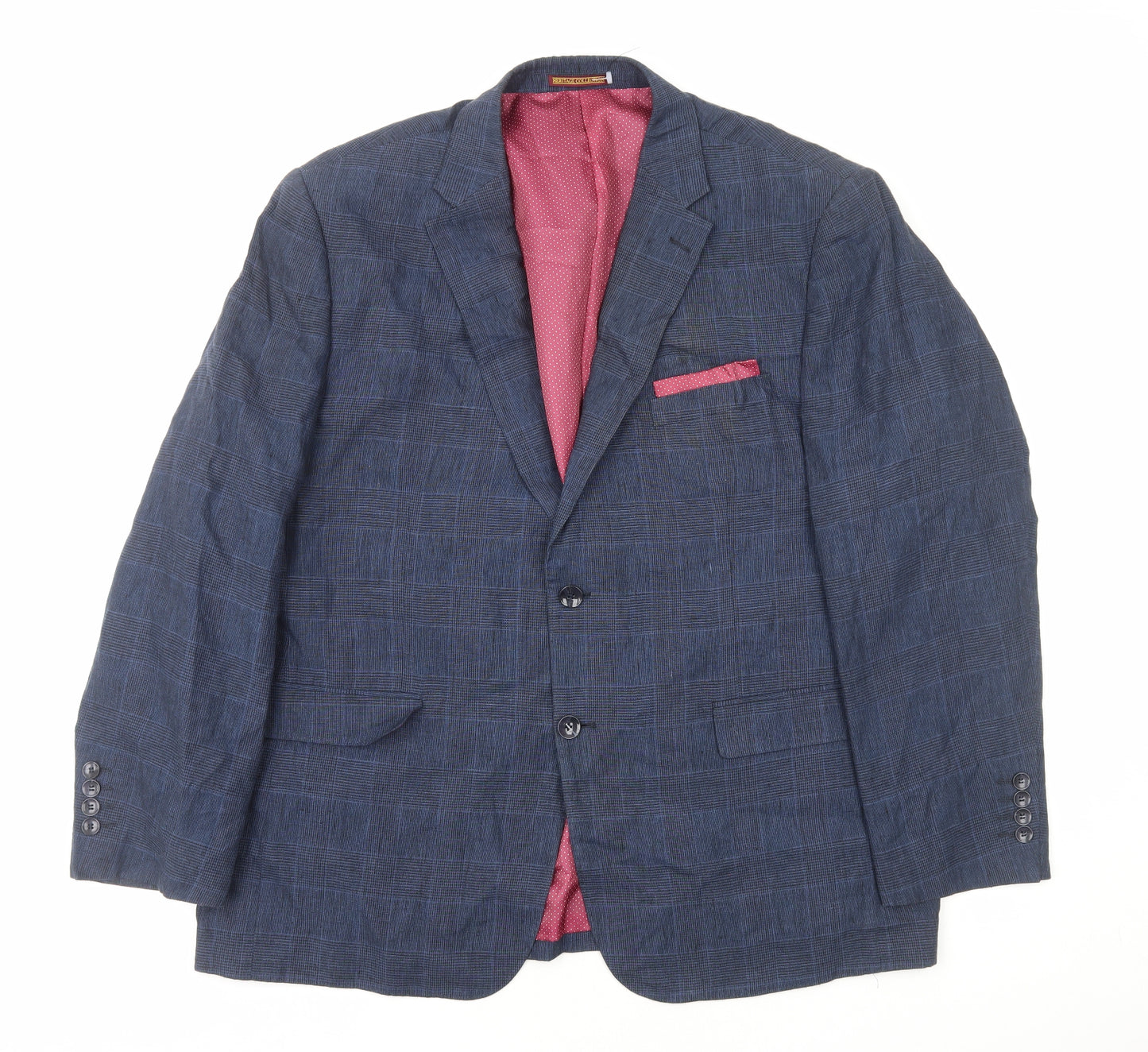 Skopes Mens Blue Plaid Linen Jacket Blazer Size XL