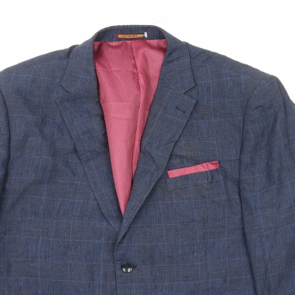 Skopes Mens Blue Plaid Linen Jacket Blazer Size XL