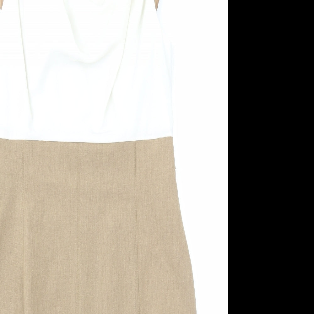 Oasis Womens Brown Colourblock Polyester Pencil Dress Size 14 Cowl Neck Zip
