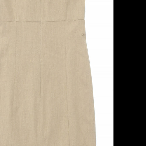 Oasis Womens Brown Colourblock Polyester Pencil Dress Size 14 Cowl Neck Zip