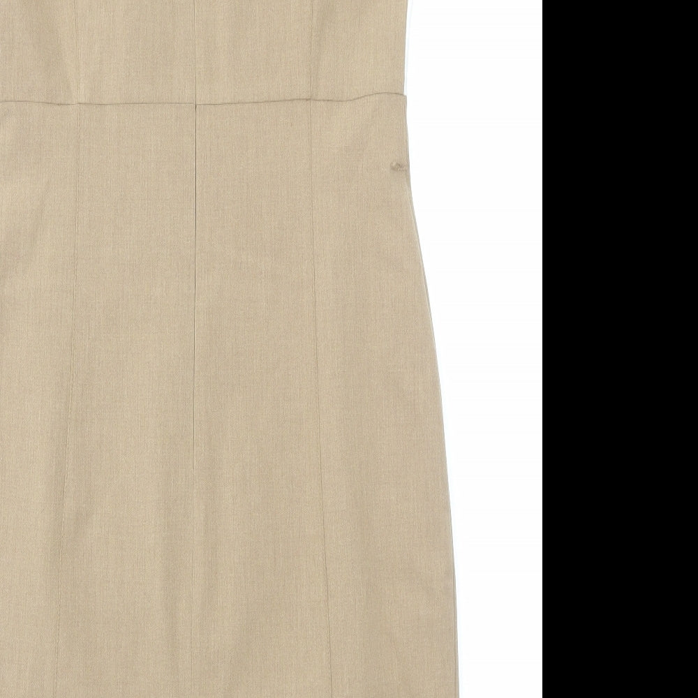 Oasis Womens Brown Colourblock Polyester Pencil Dress Size 14 Cowl Neck Zip