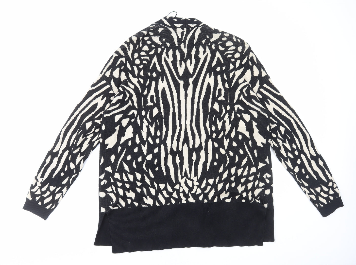 Fenn Wright Manson Womens Black V-Neck Geometric Cotton Cardigan Jumper Size L