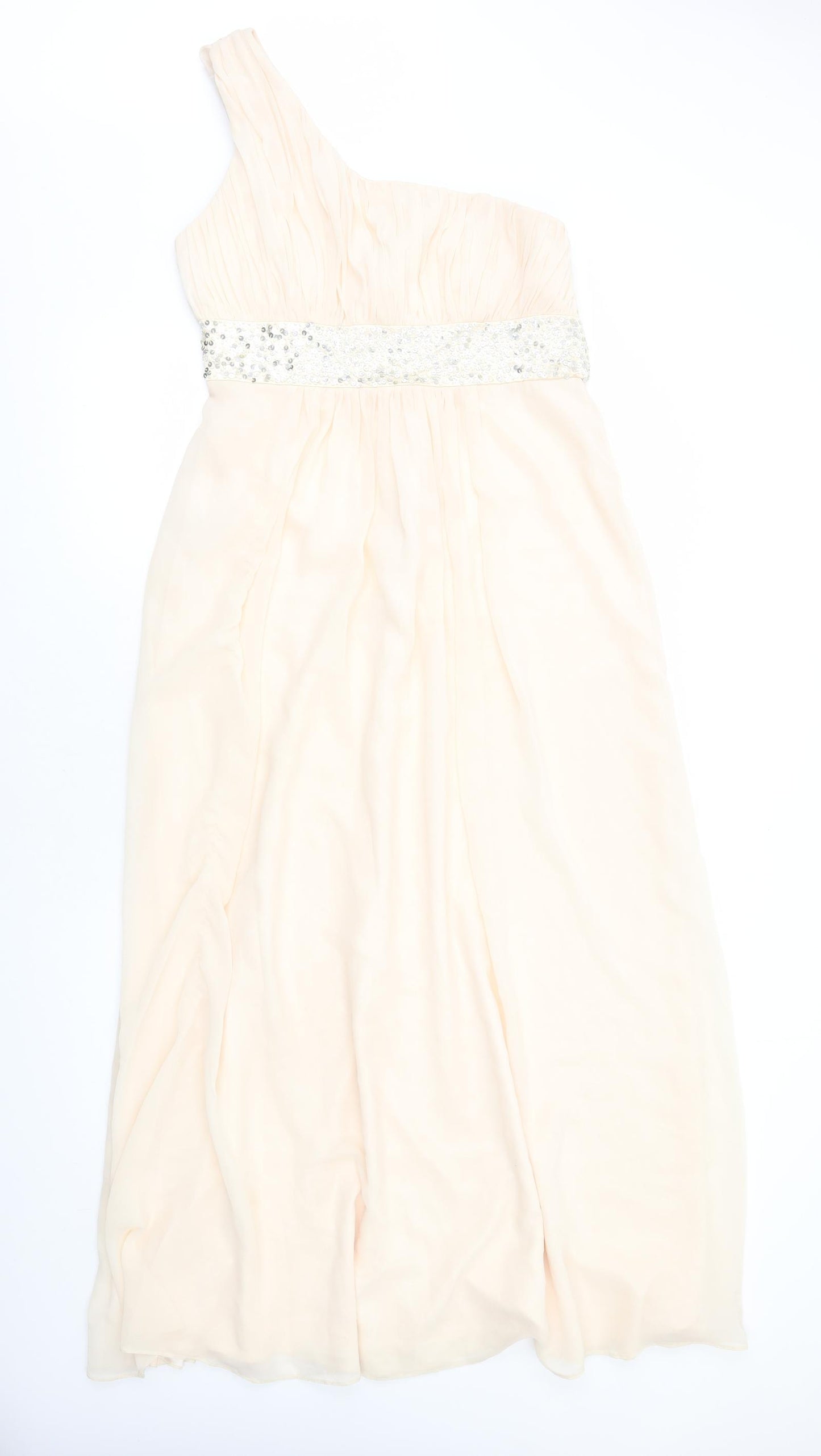 Cobee Womens Ivory Polyester Ball Gown Size 12 One Shoulder Zip