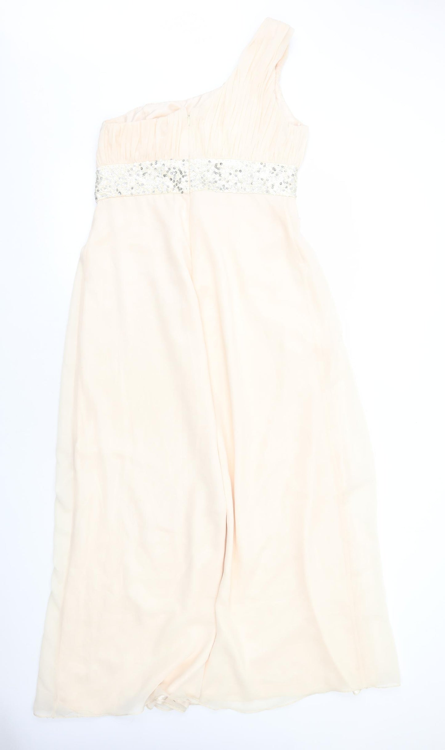 Cobee Womens Ivory Polyester Ball Gown Size 12 One Shoulder Zip