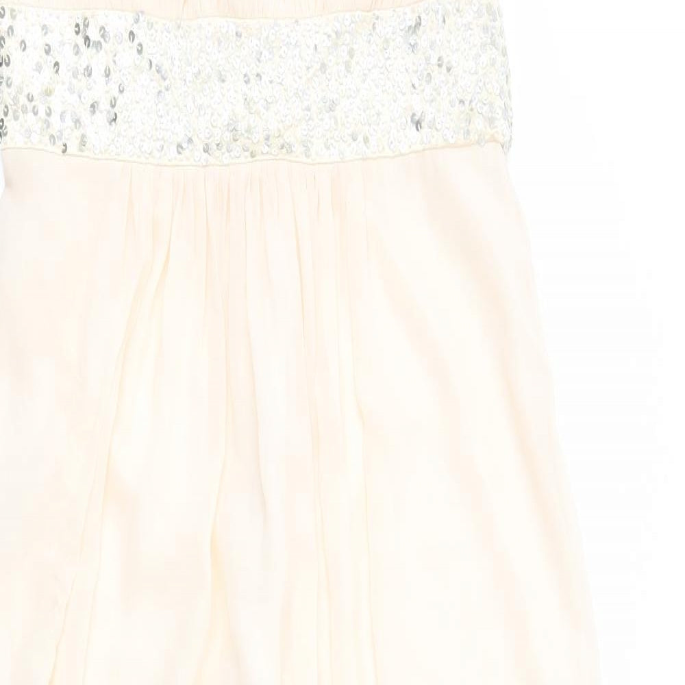 Cobee Womens Ivory Polyester Ball Gown Size 12 One Shoulder Zip