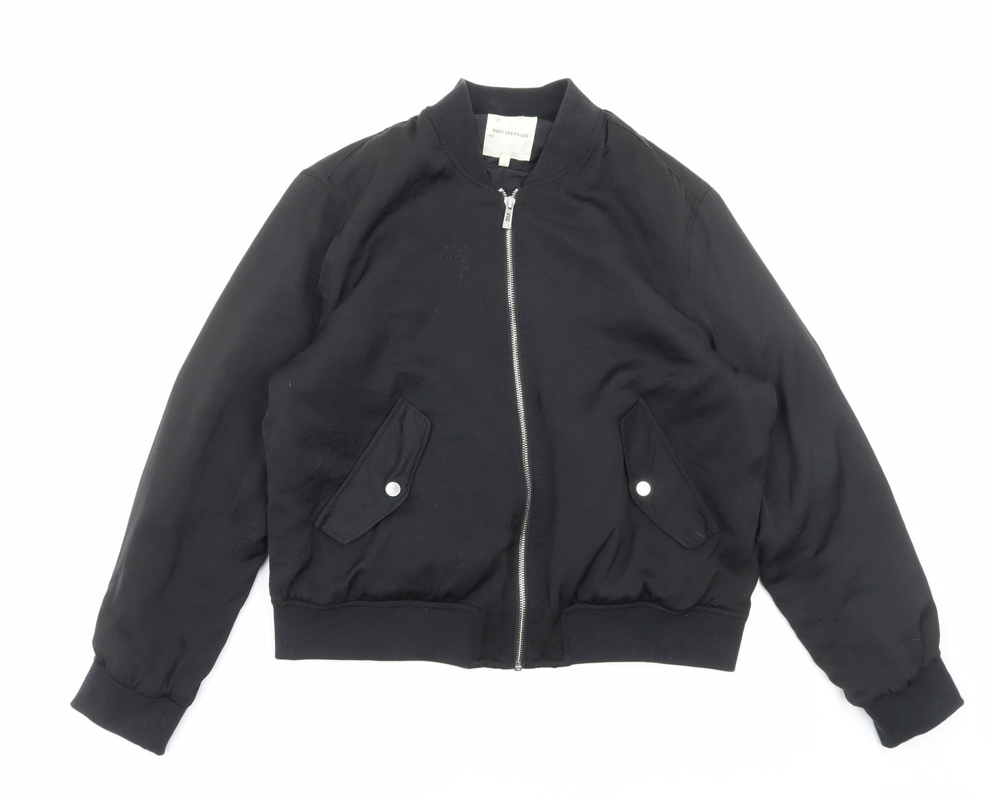 Avec Les Filles Womens Black Bomber Jacket Jacket Size L Zip
