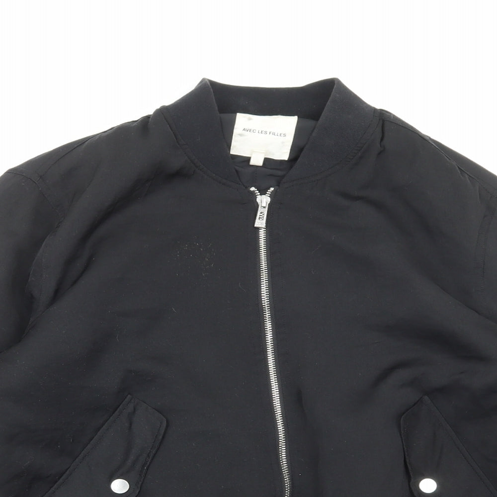Avec Les Filles Womens Black Bomber Jacket Jacket Size L Zip