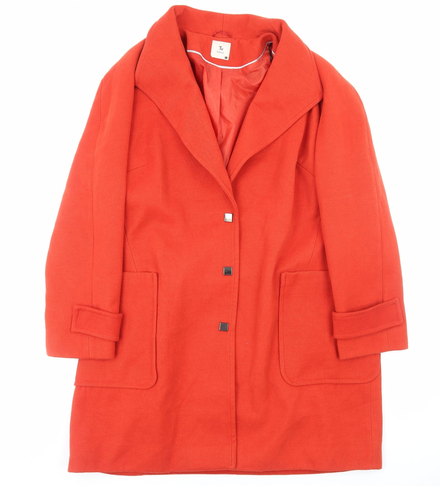 TU Womens Orange Overcoat Coat Size 22 Button