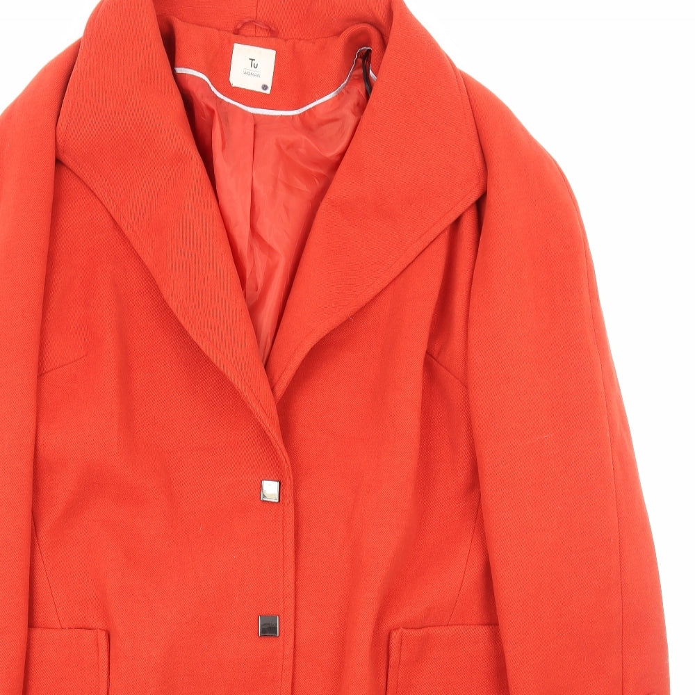 TU Womens Orange Overcoat Coat Size 22 Button