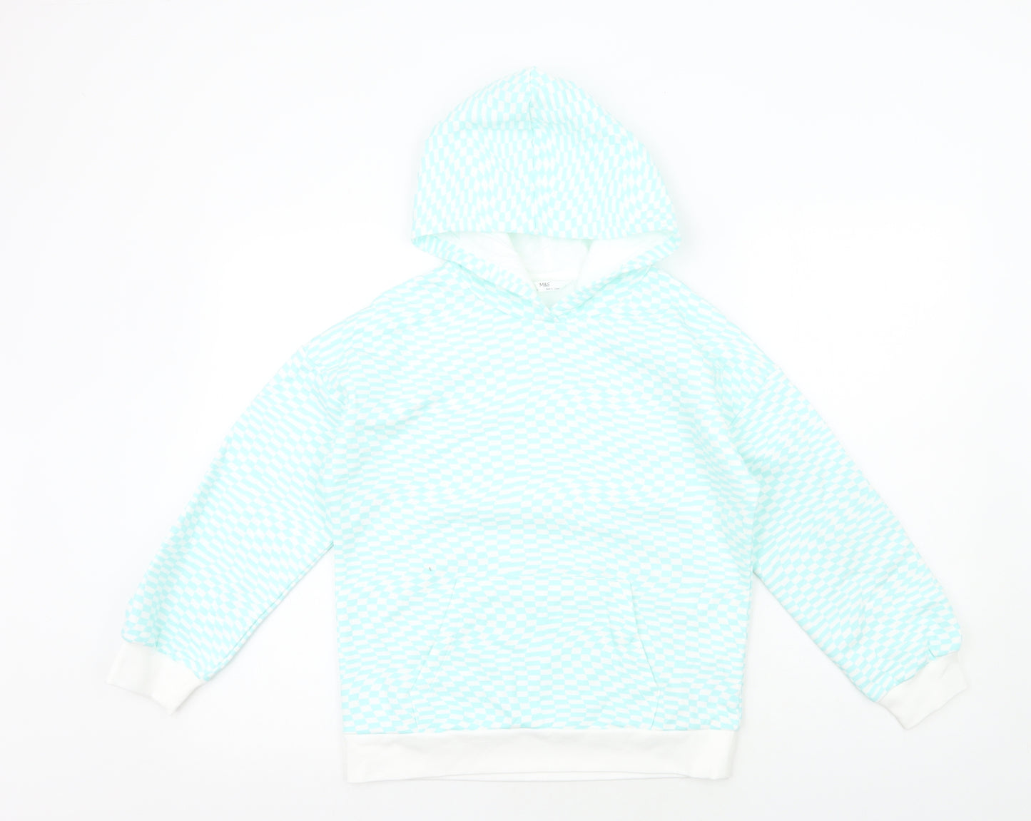 Marks and Spencer Girls Blue Geometric Cotton Pullover Hoodie Size 10-11 Years Pullover