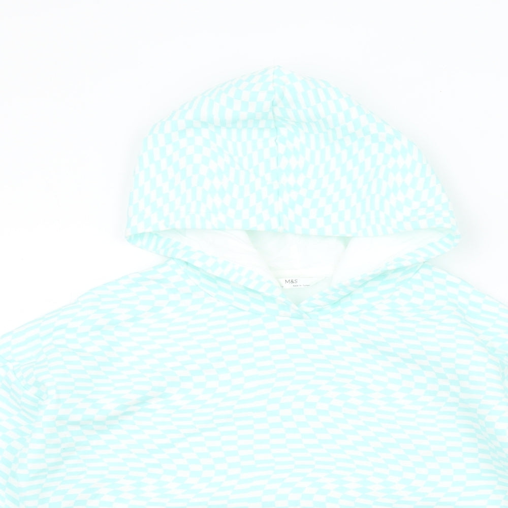 Marks and Spencer Girls Blue Geometric Cotton Pullover Hoodie Size 10-11 Years Pullover
