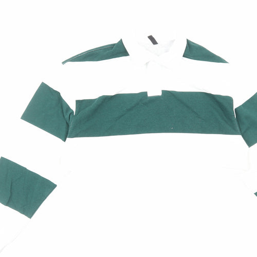 H&M Womens Green Striped Cotton Cropped Polo Size M Collared