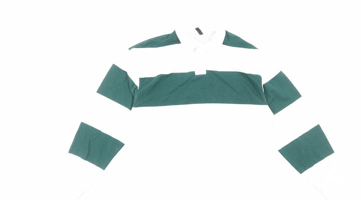 H&M Womens Green Striped Cotton Cropped Polo Size M Collared