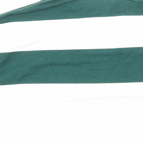 H&M Womens Green Striped Cotton Cropped Polo Size M Collared