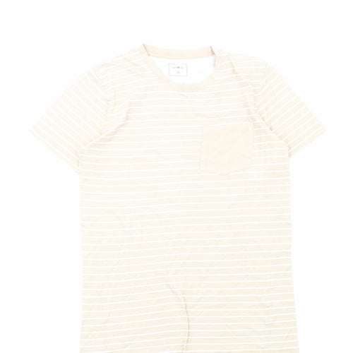 PEP&CO Womens Beige Striped Cotton Basic T-Shirt Size XS Round Neck