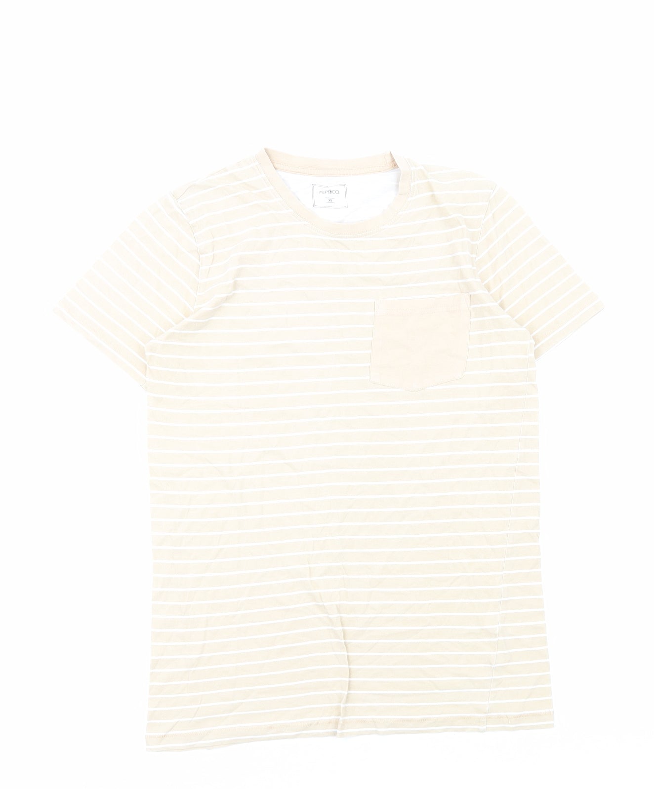 PEP&CO Womens Beige Striped Cotton Basic T-Shirt Size XS Round Neck