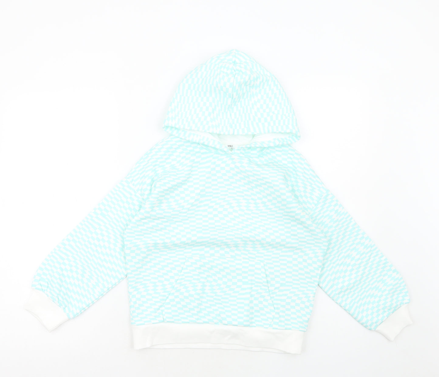 Marks and Spencer Girls Blue Geometric Cotton Pullover Hoodie Size 8-9 Years Pullover