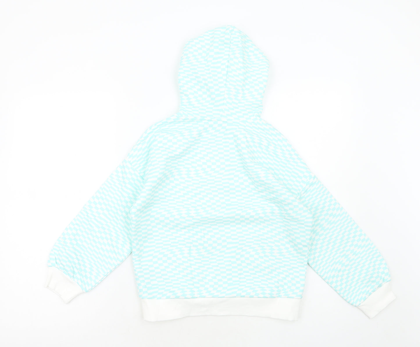 Marks and Spencer Girls Blue Geometric Cotton Pullover Hoodie Size 8-9 Years Pullover