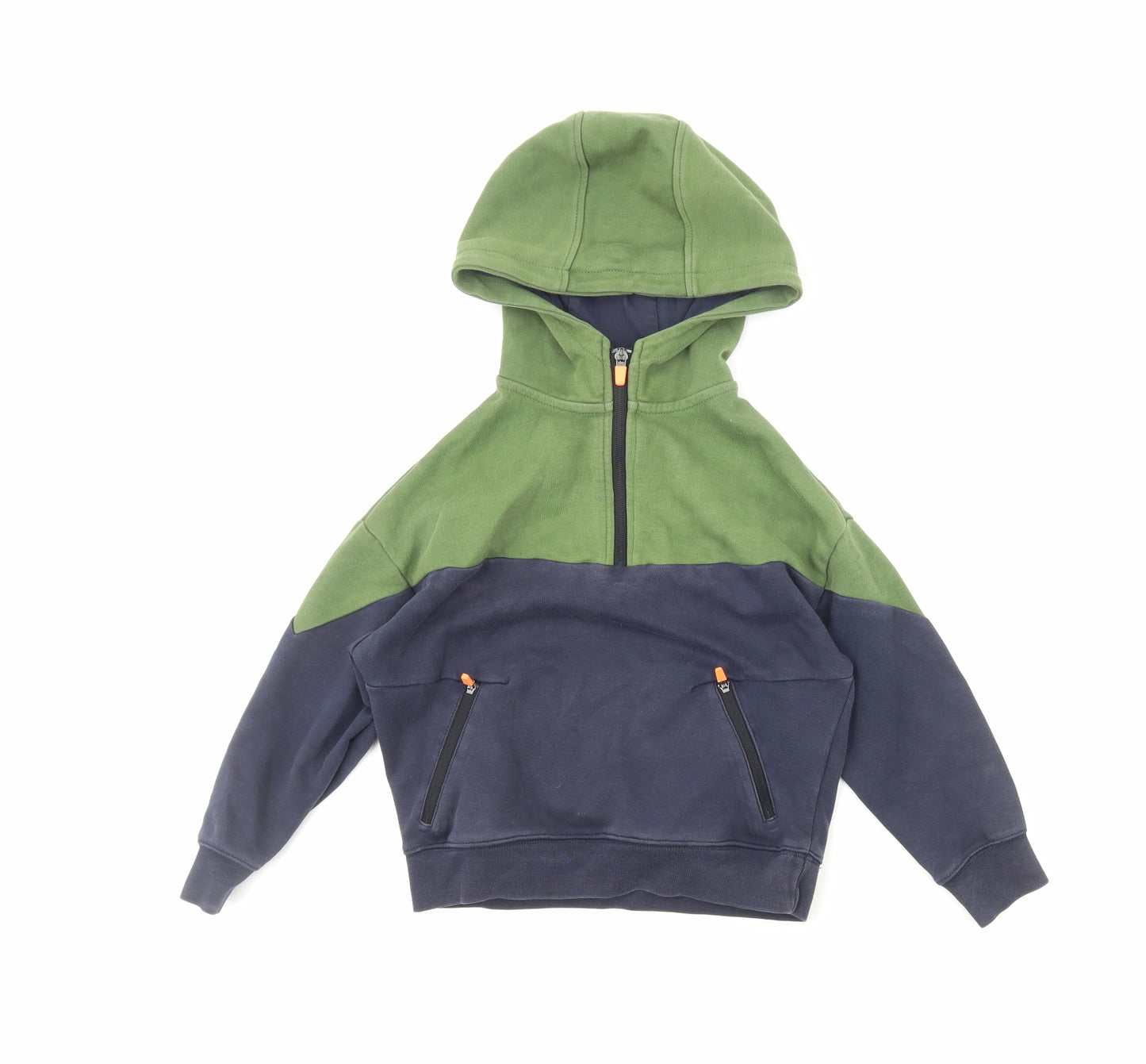 Marks and Spencer Boys Green Striped Cotton Pullover Hoodie Size 6-7 Years Pullover
