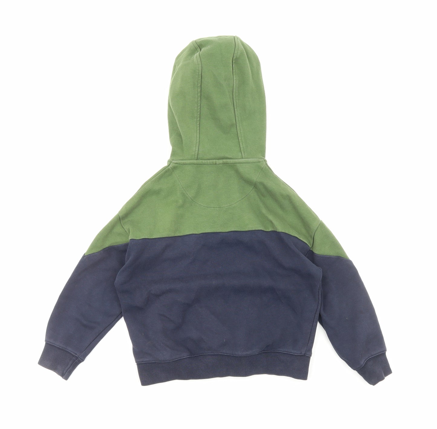 Marks and Spencer Boys Green Striped Cotton Pullover Hoodie Size 6-7 Years Pullover