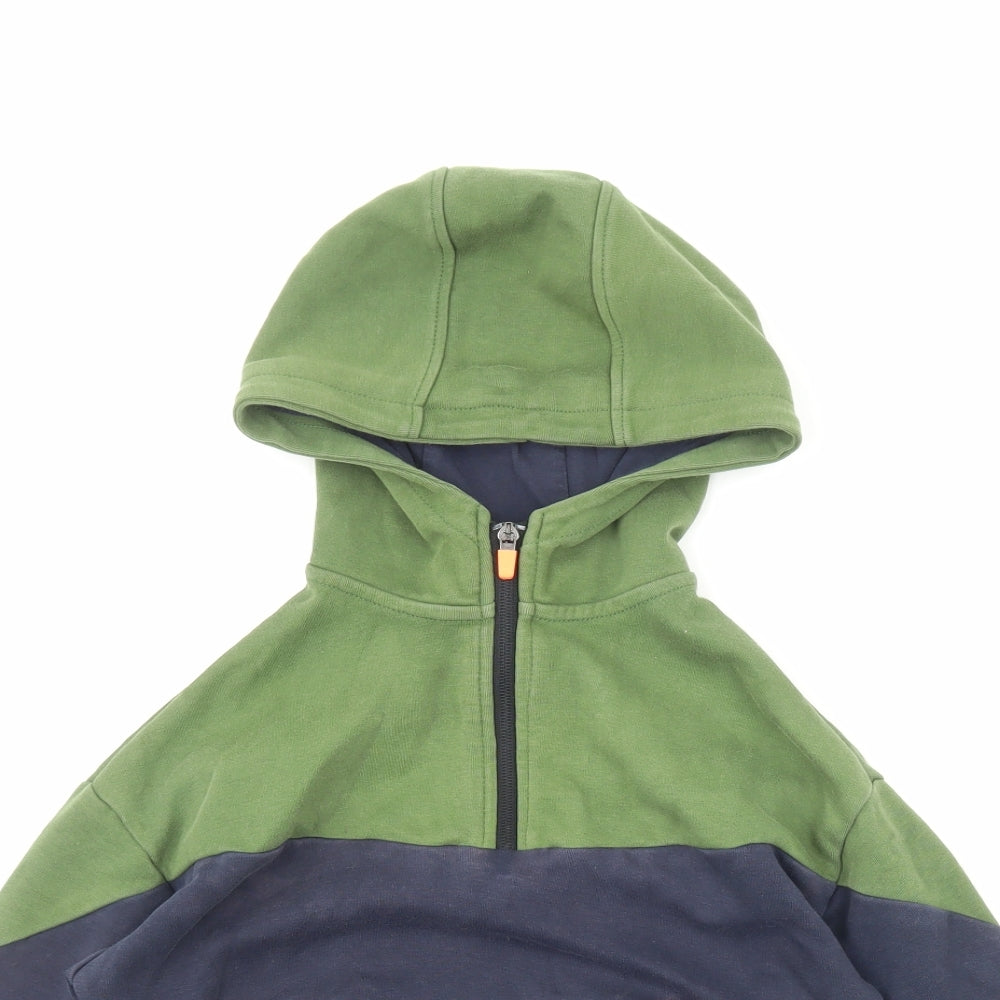 Marks and Spencer Boys Green Striped Cotton Pullover Hoodie Size 6-7 Years Pullover