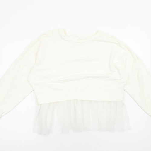 Preworn Womens White Polyester Pullover Sweatshirt Size M Pullover - Tulle Hem