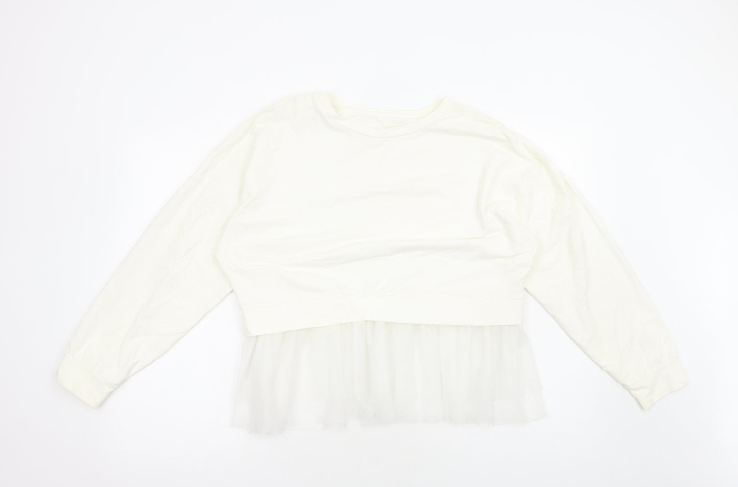 Preworn Womens White Polyester Pullover Sweatshirt Size M Pullover - Tulle Hem