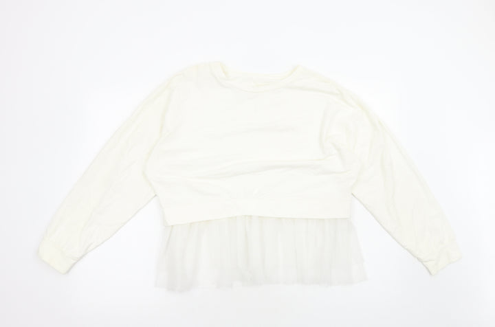 Preworn Womens White Polyester Pullover Sweatshirt Size M Pullover - Tulle Hem