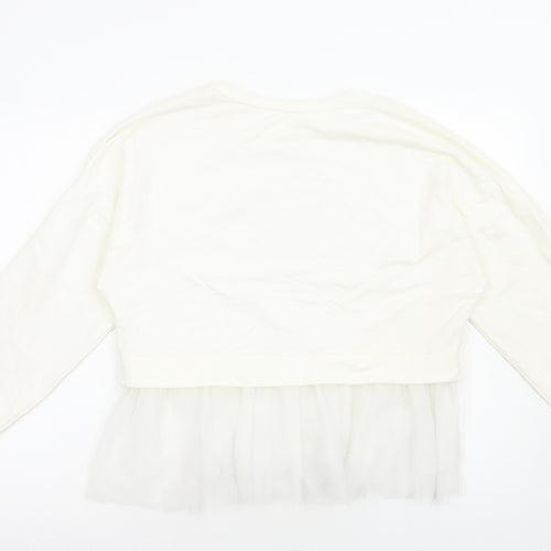 Preworn Womens White Polyester Pullover Sweatshirt Size M Pullover - Tulle Hem