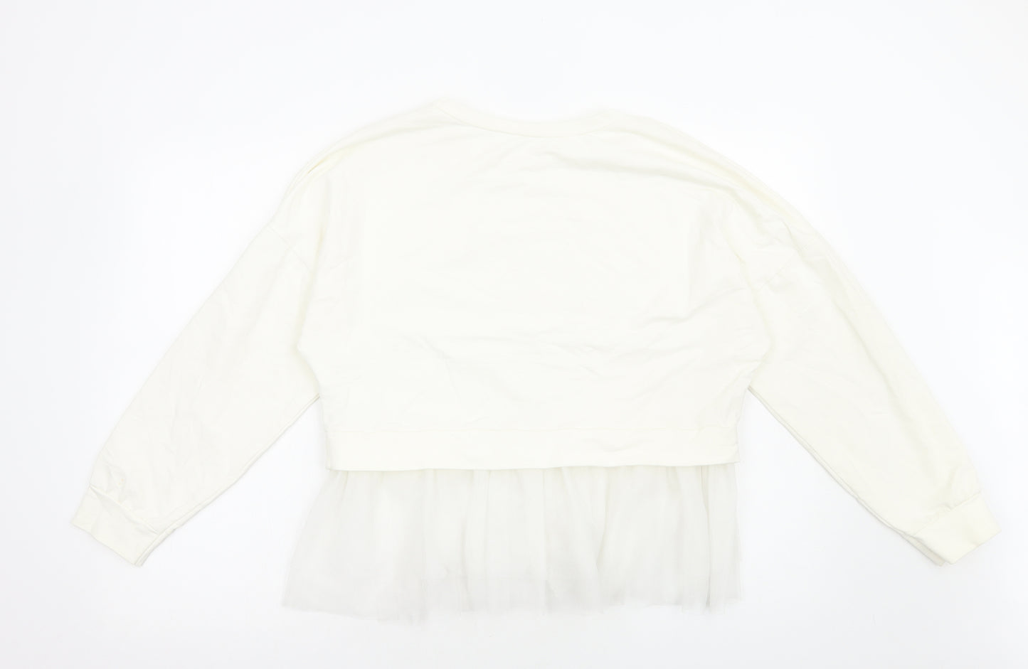 Preworn Womens White Polyester Pullover Sweatshirt Size M Pullover - Tulle Hem