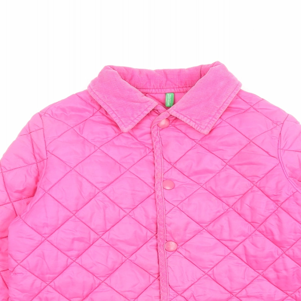 United Colors of Benetton Girls Pink Quilted Jacket Size L Snap