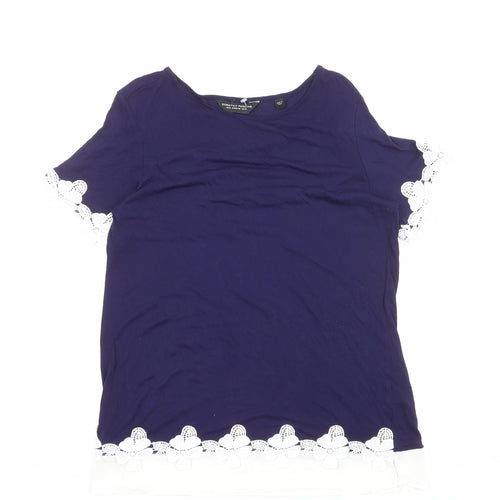 Dorothy Perkins Womens Blue Viscose Basic T-Shirt Size 12 Boat Neck - Crochet Trim