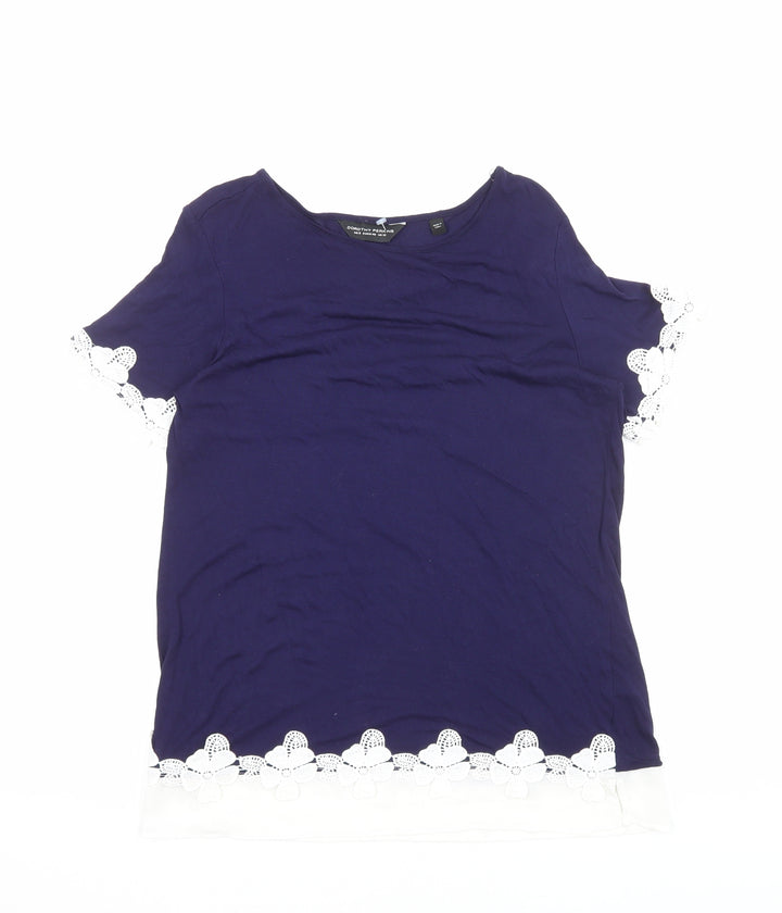 Dorothy Perkins Womens Blue Viscose Basic T-Shirt Size 12 Boat Neck - Crochet Trim