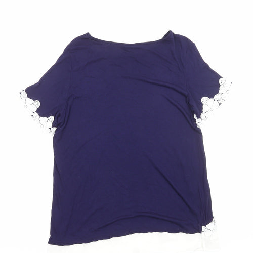 Dorothy Perkins Womens Blue Viscose Basic T-Shirt Size 12 Boat Neck - Crochet Trim