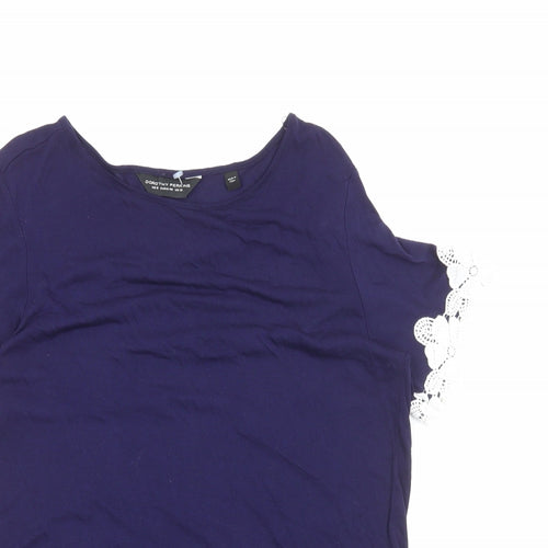 Dorothy Perkins Womens Blue Viscose Basic T-Shirt Size 12 Boat Neck - Crochet Trim