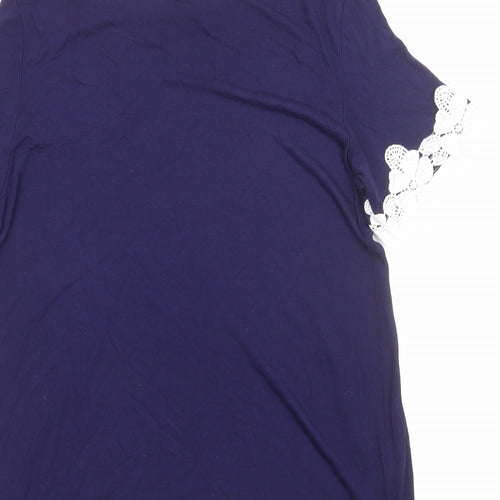 Dorothy Perkins Womens Blue Viscose Basic T-Shirt Size 12 Boat Neck - Crochet Trim