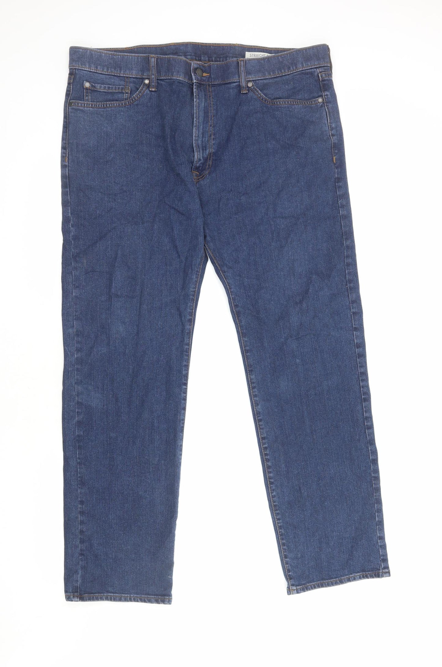 Marks and Spencer Mens Blue Cotton Straight Jeans Size XL L31 in Regular Zip