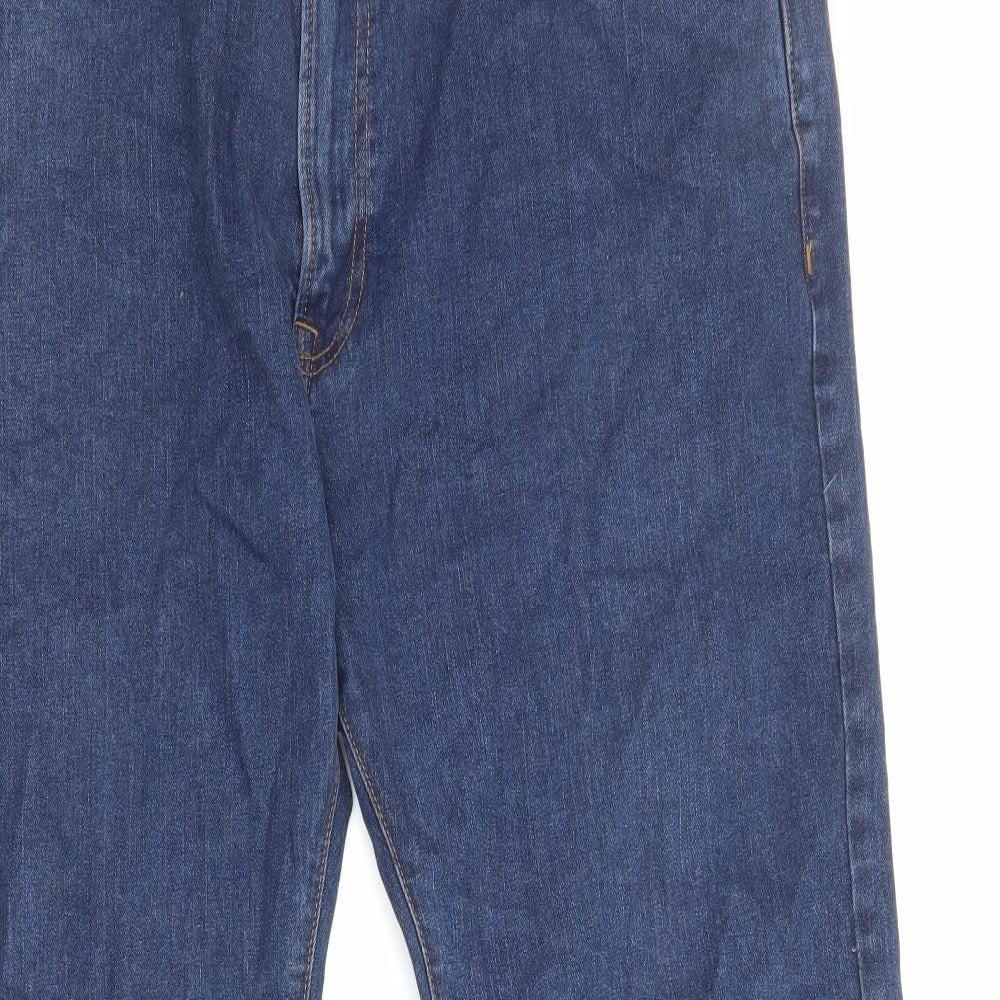Marks and Spencer Mens Blue Cotton Straight Jeans Size XL L31 in Regular Zip