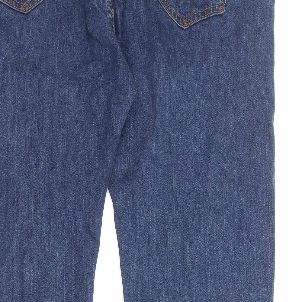 Marks and Spencer Mens Blue Cotton Straight Jeans Size XL L31 in Regular Zip