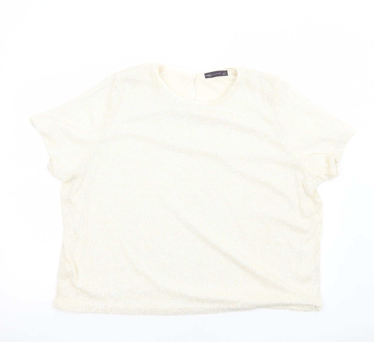 Marks and Spencer Womens White Polyester Basic T-Shirt Size 22 Round Neck