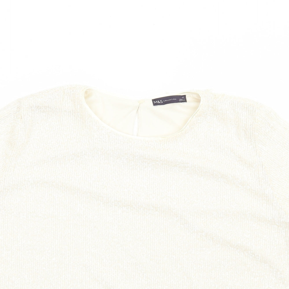 Marks and Spencer Womens White Polyester Basic T-Shirt Size 22 Round Neck
