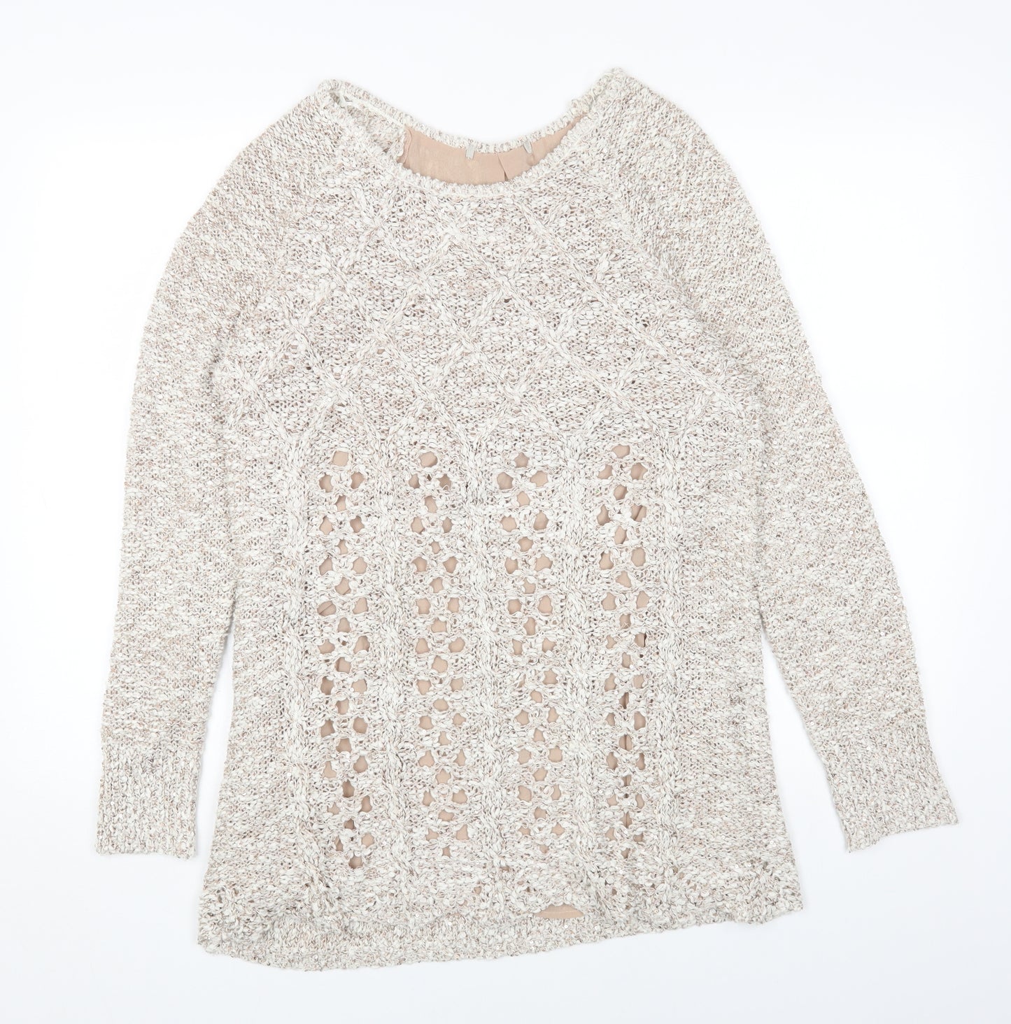 Preworn Womens Beige Round Neck Acrylic Pullover Jumper Size 14