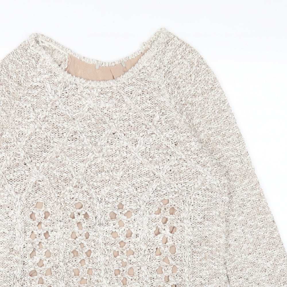 Preworn Womens Beige Round Neck Acrylic Pullover Jumper Size 14