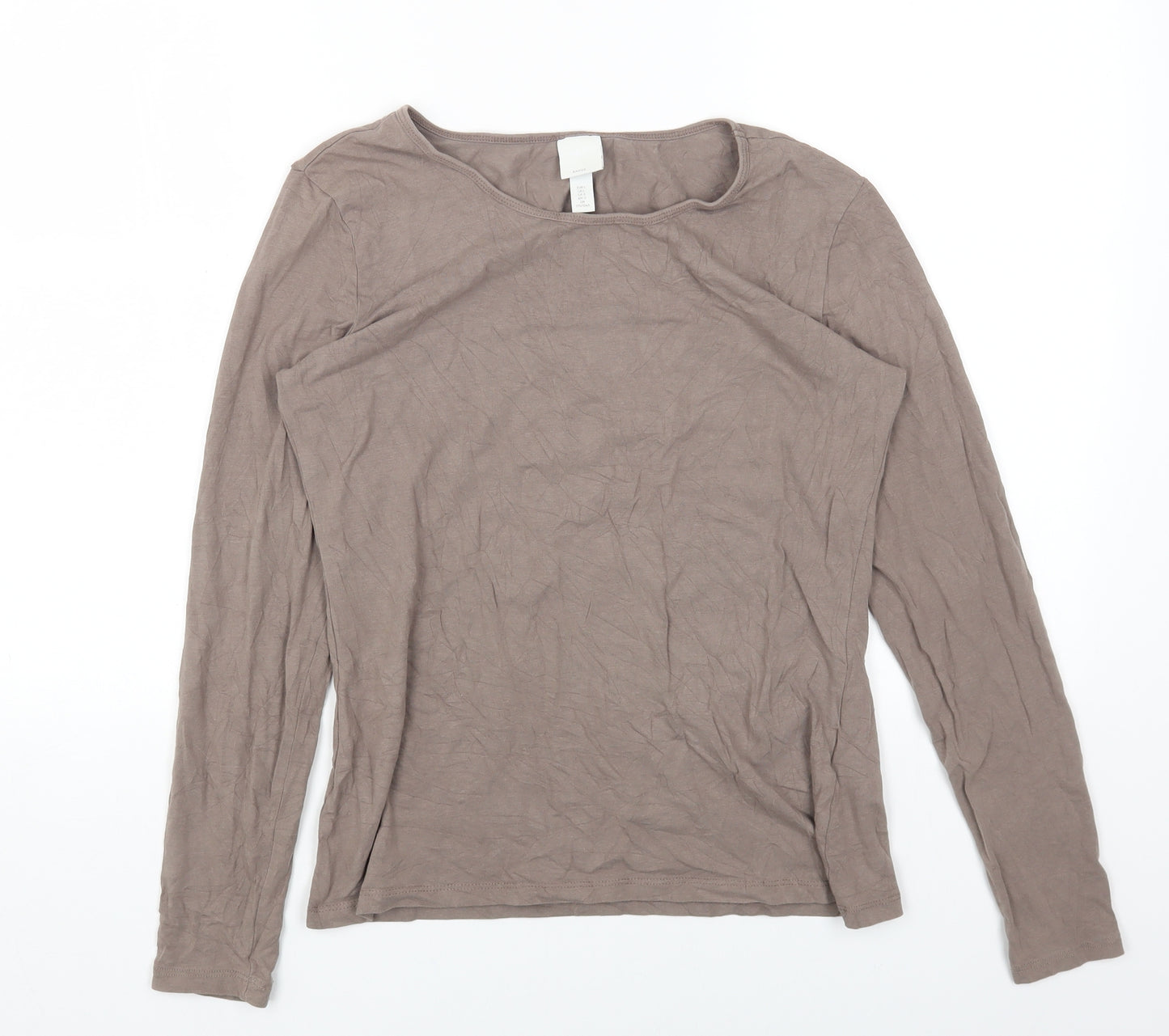 H&M Womens Brown Cotton Basic T-Shirt Size L Round Neck