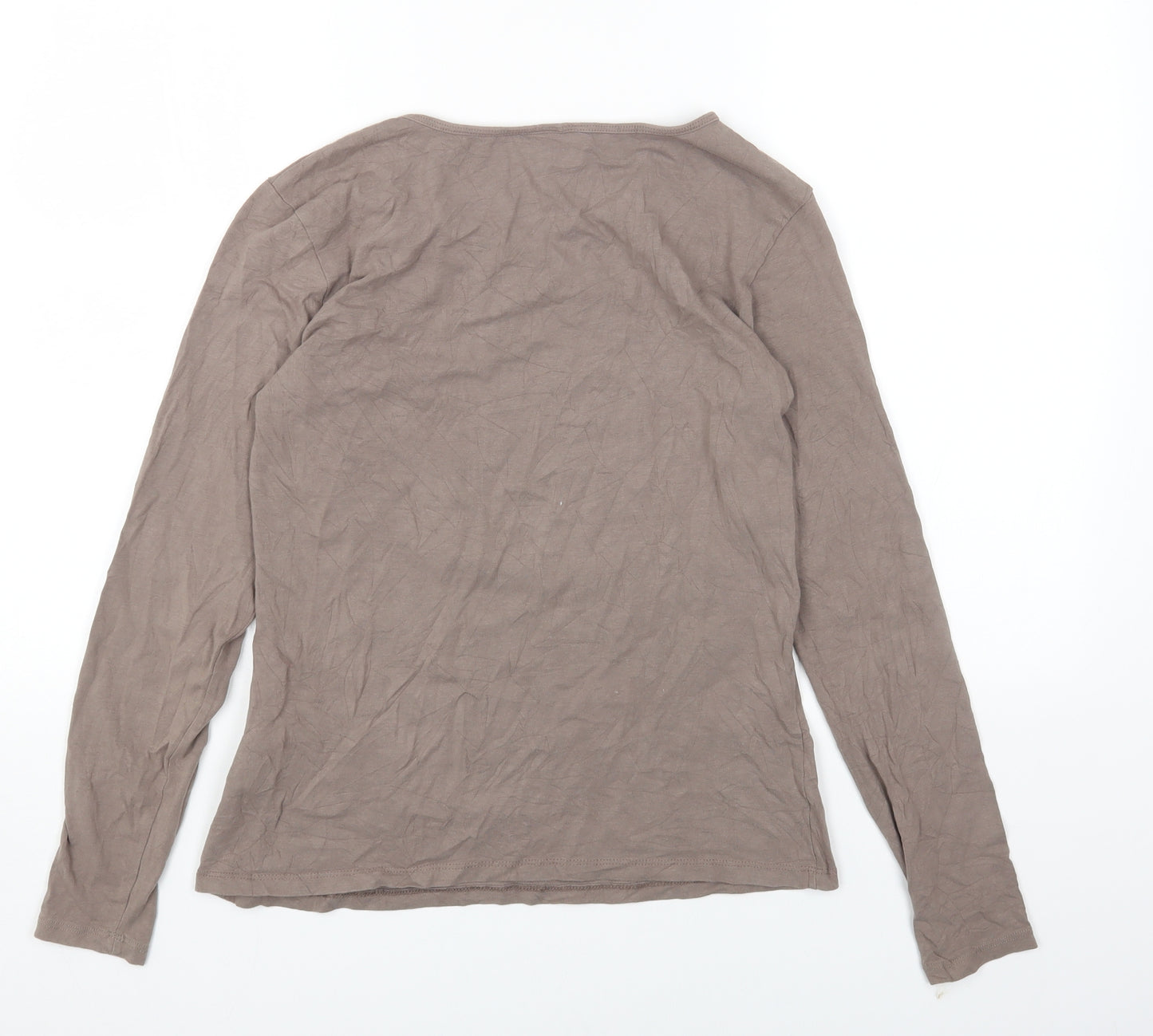 H&M Womens Brown Cotton Basic T-Shirt Size L Round Neck