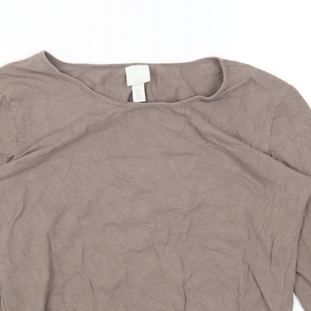 H&M Womens Brown Cotton Basic T-Shirt Size L Round Neck