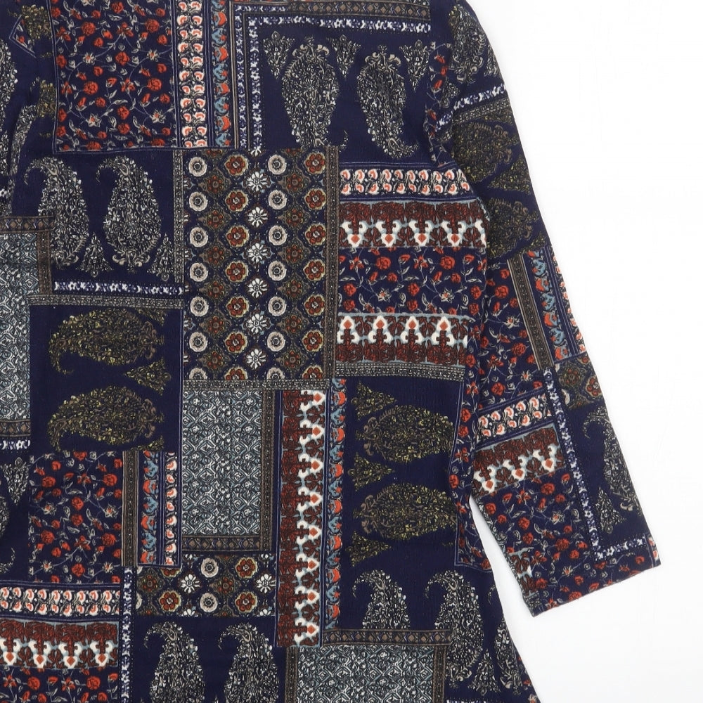 Isle collection Womens Blue Round Neck Geometric Polyester Pullover Jumper Size 10