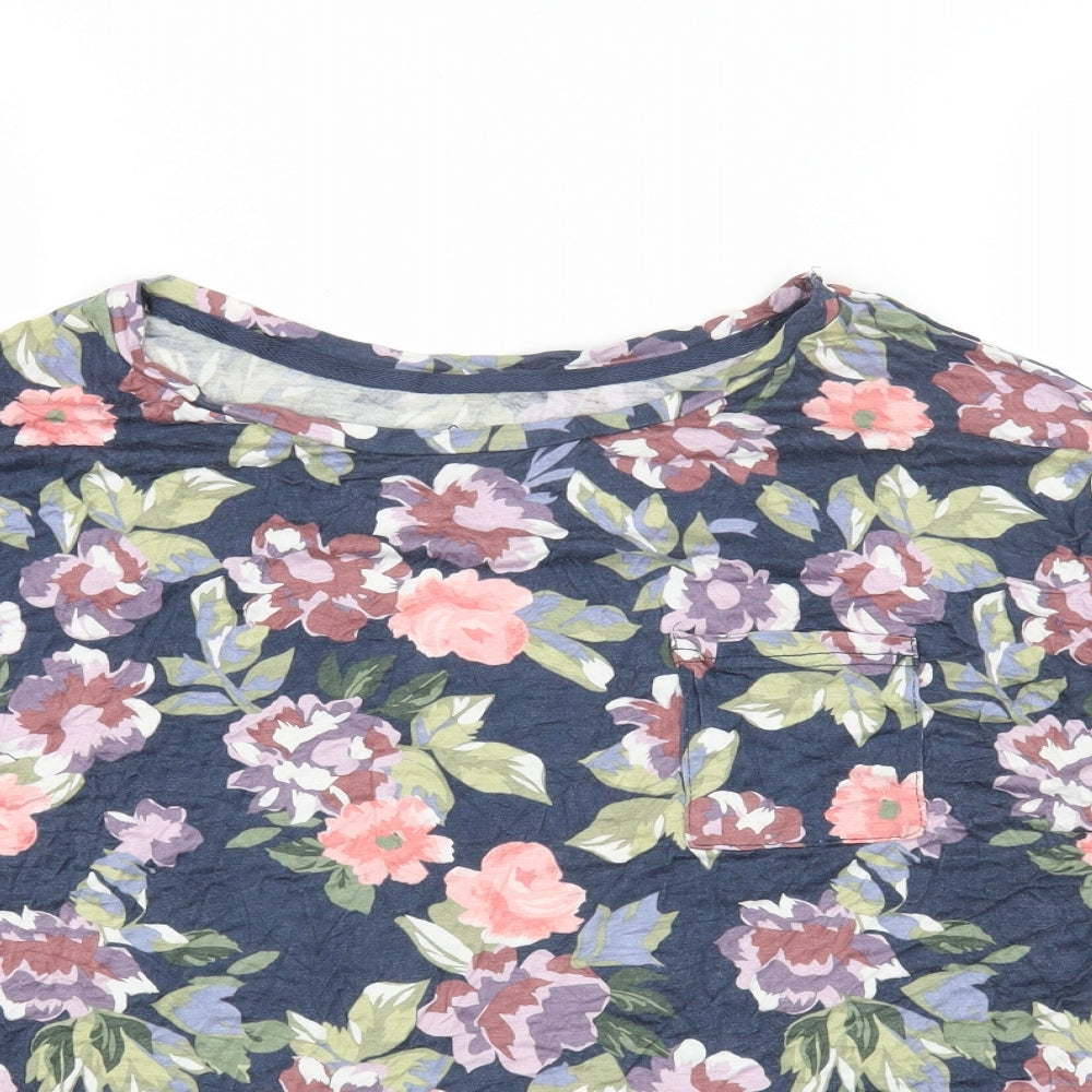 Preworn Womens Blue Geometric Cotton Basic T-Shirt Size 18 Round Neck