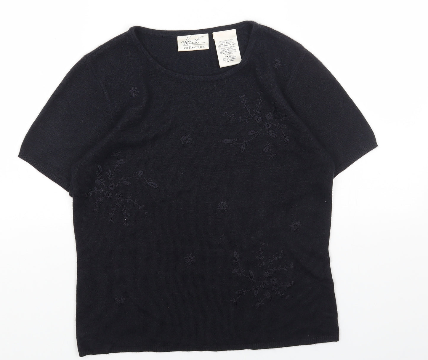 KATHIE LEE Womens Black Round Neck Acrylic Pullover Jumper Size S