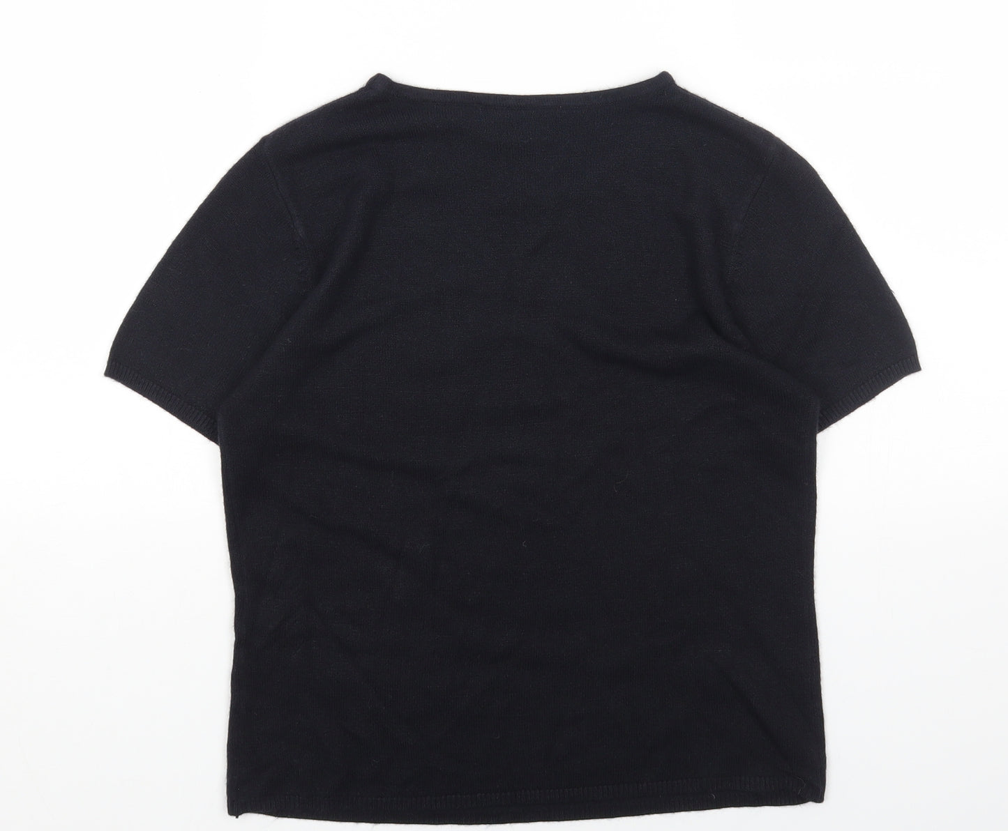 KATHIE LEE Womens Black Round Neck Acrylic Pullover Jumper Size S